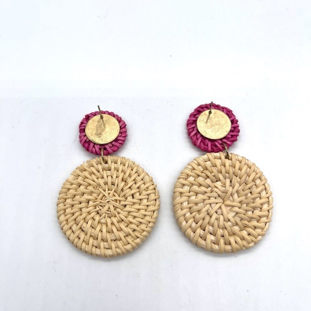 Rattan Earrings Double Disk - Picture 3 of 4